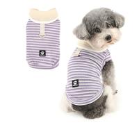 Ranphy T-shirt rayé en tricot gaufré pour animal de compagnie de petite taille - Joli col châle - T-shirt respirant avec anneau en D - Pour yorkshire, chihuahua, printemps et été, vêtements pour chat