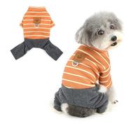 Ranphy Tenues rayées en Polaire pour Petits Chiens Combinaison pour Chiots avec Anneau en D Pull à Quatre Pattes Pyjama d'hiver Pyjama pour Animaux Chihuahua Yorkie Chat Vêtements de Nuit Café XS