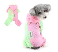 Ranphy Veste 4 jambes imperméable à capuche anti-UV pour petit chien, rose | Tissu léger et respirant, combinaison à couverture complète, anneau pour laisse, capuche réglable, boutons-pression