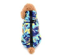 Ranphy Veste camouflage avec anneau en D pour petit chien - Manteau d'hiver rembourré en coton - Harnais pour chihuahua avec trou pour harnais - Bleu - Taille L