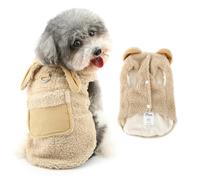 Ranphy Veste d'hiver en fausse peau de mouton doublée de polaire pour petit chien, chiot et chiot - Coupe-vent avec poche d'oreilles mignonnes - Vêtement chaud avec anneau pour laisse, beige - Taille