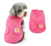 Ranphy Veste en polaire Sherpa pour animal de compagnie avec poches pour laisse et anneau pour chiot - Pull sans manches pour yorkshire, chihuahua, vêtements d'automne et d'hiver - Rose - Taille M