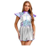 ranrann Adulte S'Habiller Pour Une Fête Tenues De Cosplay De Robot Extraterrestre Spatial Costume D'Alién Pour Femmes Manche Capuche Astronaute Argent M