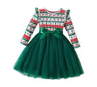 ranrann Bébé Fille Robe de Noël Manches Longues Volantes Robe Noël Imprimé Bonhomme en Pain d’épices Bonhomme de Neige Arbre de Noël 18 Mois - 8 Ans Arbre Vert 2-3 Ans