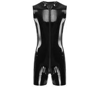 ranrann Combinaison Homme Sexy Catsuit Cuir Verni Leotard Lingerie Ouverte Zip Jumpsuit Bodysuit Wetlook Body Erotique Gay Costume Clubwear S-XXXL Noir M XL