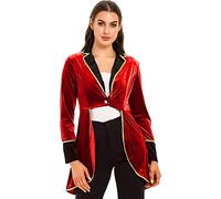 ranrann Déguisement Cirque Femme Veste Queue de Pie Médiéval Veste Gothique Costume Halloween Carnaval Cosplay Fête S-3XL Rouge M