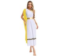 ranrann Déguisement Grecque Antique Femme Robe Déesse Grecque Toge Romaine Tenue Grec Costume Carnaval Cosplay Halloween Jaune M