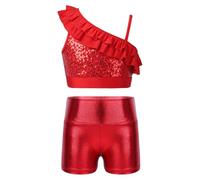 ranrann Enfant Fille Costume Gymnastique Brillant Paillette Ensemble Danse Tenue Ballet Gym Tank Top + Short Justaucorps Danse Classique Yoga Fitness Sport 5-14 Ans B Rouge 7-8 ans