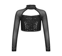 ranrann Enfant Fille Haut Paillette Brillant Crop Top Gymnastique Patinage Costume Danse Jazz Disco Tenue Spectacle Fête Dancewear 5-16 Ans Noir 7-8 Ans