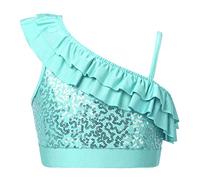 ranrann Enfant Fille Haut Paillette Top de Danse Moderne Jazz Crop Top Danse Classique Tenue Gymnastique Costume Hip Hop Ballet Spectacle Dancewear 5-14 Ans A Vert 11-12 Ans