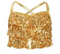 ranrann Enfant Fille Haut Paillette Top de Danse Moderne Jazz Crop Top Danse Classique Tenue Gymnastique Costume Hip Hop Ballet Spectacle Dancewear 5-14 Ans B Or 15-16 Ans