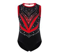 ranrann Enfant Fille Justaucorps Gymnastique sans Manches Strass Body Tenue Danse Ballet Leotard Patinage Compétition Spectacle B Rouge 5-6 ans