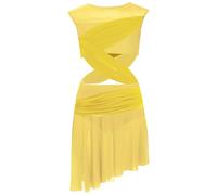 ranrann Enfant Fille Robe Danse Classique sans Manches Robe Justaucorps Ballet Gym Costume Danse Lyrique Contemporaine 5-16 Ans B Jaune 15-16 Ans