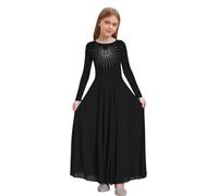 ranrann Enfant Fille Robe Danse Liturgique de Louange Manches Longues Strass Robe Choeur Culte Tenue Chorale d'Église Noir 9-10 Ans