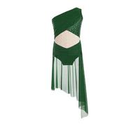 ranrann Enfant Fille Robe Danse Strass Asymétrique Costume Danse Contemporaine Lyrique Justaucorps Patinage Artistique Vert 13-14 Ans
