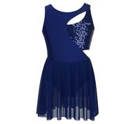 ranrann Enfant Fille Robe Patinage Artistique Paillette Justaucorps Danse Classique sans Manches Leotard Gym Brillant Tutu Ballet Robe Latine Jazz Chacha Tango 5-14 Ans Bleu Marine 13-14 Ans