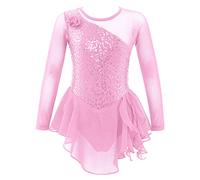 ranrann Enfant Fille Robe Patinage Artistique Paillette Justaucorps Gymnastique Manche Longue Robe Danse Body Brillant Costume Spectacle Rose 8 Ans