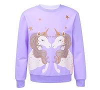 ranrann Enfant Fille Sweat-Shirt Licorne Sweat Papillon Pull sans Capuche Manche Longue Dessin Animé Cheval Casual 3-14 Ans Violet 5-6 Ans