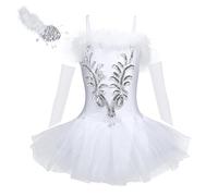 ranrann Enfant Fille Tutu Ballerine Danse Classique Tulle Robe de Ballet Justaucorps Gym Paillette Robe Costume de Danse Performance 4-16 Ans Blanc 13-14 Ans