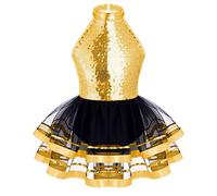 ranrann Enfant Fille Tutu Ballet Justaucorps Danse Classique Paillette Robe Danse Moderne Jazz Robe Patinage Artistique Leotard Gymnastique Spectacle 3-16 Ans Or 9-10 ans
