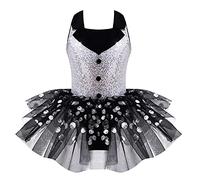 ranrann Enfant Fille Tutu Robe Danse Classique Justaucorps Paillette Brillant Robe Danse Moderne Jazz Hip Hop Costume Spectacle 5-16 Ans A Argenté 13-14 Ans
