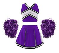 ranrann Enfant Fille Uniforme de Pom-Pom Girl Costume Pom Pom Girl avec Pompons Déguisement Carnaval Fête Spectacle Cosplay 3-14 Ans Type A Violet 3-4 Ans