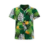 ranrann Enfant Garçon Chemise Hawaïenne à Manches Courtes Boutonné Imprimé Tropicale Décontracté Plage Vacances Type K 9-10 Ans