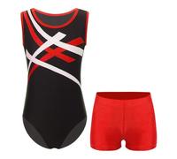 ranrann Enfant Garçon Ensemble Justaucorps Gymnastique avec Short Danse Gym Sport Tenue Entraînement 5-16 Ans Rouge 9-10 ans