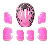 ranrann Enfant Set de Protection Vélo Garçon Fille Casque de Rollers Réglable Coudière Genouillère Protège-Poignets pour Trottinette Skateboard Scooter Sport Equipement Rose Clair 50-54 cm