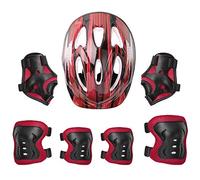 ranrann Enfant Set de Protection Vélo Garçon Fille Casque de Rollers Réglable Coudière Genouillère Protège-Poignets pour Trottinette Skateboard Scooter Sport Equipement Rouge C 50-54 cm