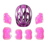 ranrann Enfant Set de Protection Vélo Garçon Fille Casque de Rollers Réglable Coudière Genouillère Protège-Poignets pour Trottinette Skateboard Scooter Sport Equipement Rose B 50-54 cm