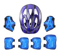 ranrann Enfant Set de Protection Vélo Garçon Fille Casque de Rollers Réglable Coudière Genouillère Protège-Poignets pour Trottinette Skateboard Scooter Sport Equipement Bleu C 50-54 cm