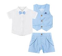 ranrann Ensemble Costume Mariage Garçon Bébé Enfant Gentleman Chemise + Short Tenue Baptême Anniversaire Photo Outfit Set Eté 9 Mois - 8 Ans Bleu 18-24 Mois