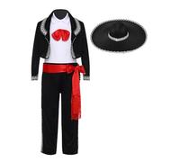ranrann Ensemble d'habillage mexicain pour les enfants, costume de Mariachi traditionnel pour garçons, tenue de cosplay pour Halloween Noir 13-14 ans