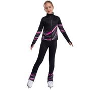 ranrann Ensemble Patinage Artistique Fille Veste Chaud Polaire avec Pantalon Collant Legging Tenue Patinage sur Glace Sport Rose vif 9-10 ans