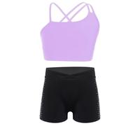 ranrann Ensemble Sport Fille Ado Enfant Débardeur Brassière + Short Sport Gym Fitness Yoga Running Tenue Sportwear 5-14 Ans Violet et noir 7-8 ans