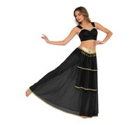 ranrann Femme 2 Pcs Set Costume De Danse En Deux Pièces Espagnol Maxi Long | Ensemble En Deux Pièces Crop Top,Belly Danse Costume,Scène Carnaval,Noël,Soirée Thème,Halloween,Carnavals,Club,Performance