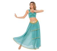ranrann Femme 2 Pcs Set Costume De Danse En Deux Pièces Espagnol Maxi Long | Ensemble En Deux Pièces Crop Top,Belly Danse Costume,Scène Carnaval,Noël,Soirée Thème,Halloween,Carnavals,Club,Performance