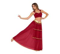 ranrann Femme 2 Pcs Set Costume De Danse En Deux Pièces Espagnol Maxi Long | Ensemble En Deux Pièces Crop Top,Belly Danse Costume,Scène Carnaval,Noël,Soirée Thème,Halloween,Carnavals,Club,Performance