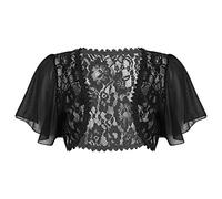 ranrann Femme Boléro Manches Courtes Mousseline de Soie Veste Ouverte Top Dentelle Soirée Mariage Cardigan Elegant Haut Ete pour Robe Soirée S-XXXL Noir 3XL