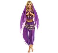 ranrann Femme Costume de Danse du Ventre Ensemble Costume Danse Orientale Tenue Paillette Spectacle Performance Dancewear Violet Taille Unique