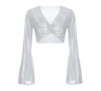 ranrann Femme Haut Danse Orientale Danse du Ventre Métallique Blouse Top Haut Court Danseuse Tenue Argenté M