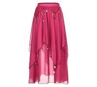 ranrann Femme Jupe Danse du Ventre Fendue Élastique Mousseline Costume Danse Orientale Performance A Rose Taille Unique