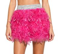 ranrann Femme Jupe en Plumes Courte Jupe Danse Party Clubwear Fête Rose Vif Taille Unique