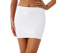 ranrann Femme Mini Jupe Courte Moulante Sexy Hot Cuir Verni Wetlook Brillant Bodycon Clubwear S-XL Type A Blanc M