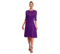ranrann Femme Robe Danse de Salon Latine Waltz Flamenco Tango Salsa avec Short Ensemble Tenue Danse Entraînement Violet XL
