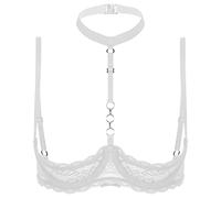 ranrann Femme Soutien-Gorge Sein Nu Halter Neck Top Bra Push Up Bralette Dentelle Lingerie Brassière S-5XL A Blanc L