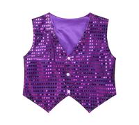 ranrann Gilet Paillette Enfant Fille Garçon Moderne Jazz Tenue Danse Disco Vetement Brillant Top Haut Hip Hop Street Dance Spectacle A Violet 12-13 Ans