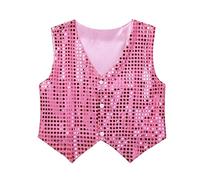 ranrann Gilet Paillette Enfant Fille Garçon Moderne Jazz Tenue Danse Disco Vetement Brillant Top Haut Hip Hop Street Dance Spectacle A Rose Clair 12-13 Ans