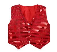 ranrann Gilet Paillette Enfant Fille Garçon Moderne Jazz Tenue Danse Disco Vetement Brillant Top Haut Hip Hop Street Dance Spectacle A Rouge 10-12 Ans